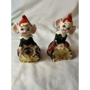 Vintage 1950s Kitsch Ceramic Elf Pixie Salt & Pepper Shakers Japan Huge Ears
